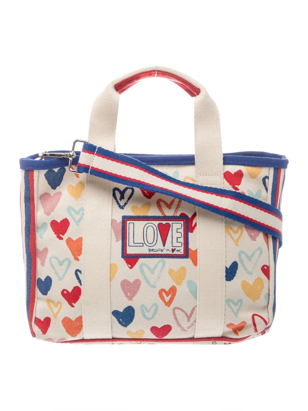 Brighton "Red, White and You" Mini Canvas Tote Colorful Heart Pattern Love Patch